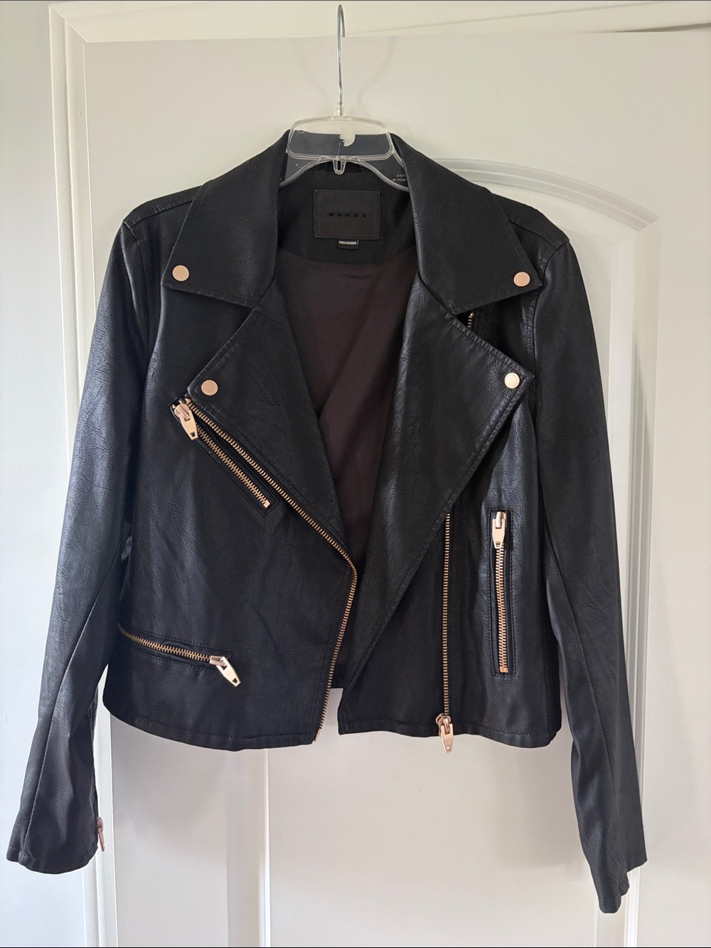 Black Women's Moto Jacket with Gold Hardware